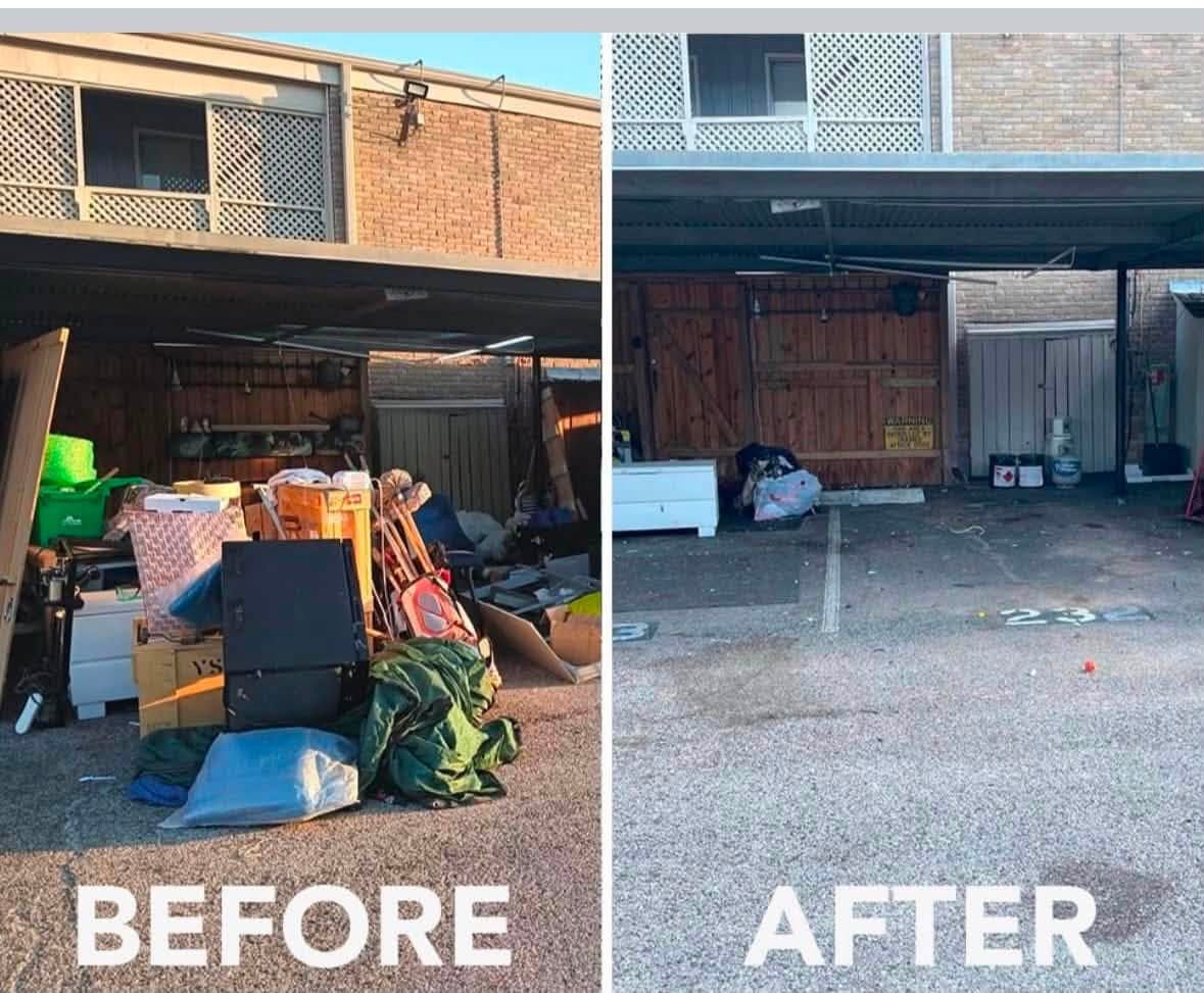 Carport cleanout before and after in North Spokane
